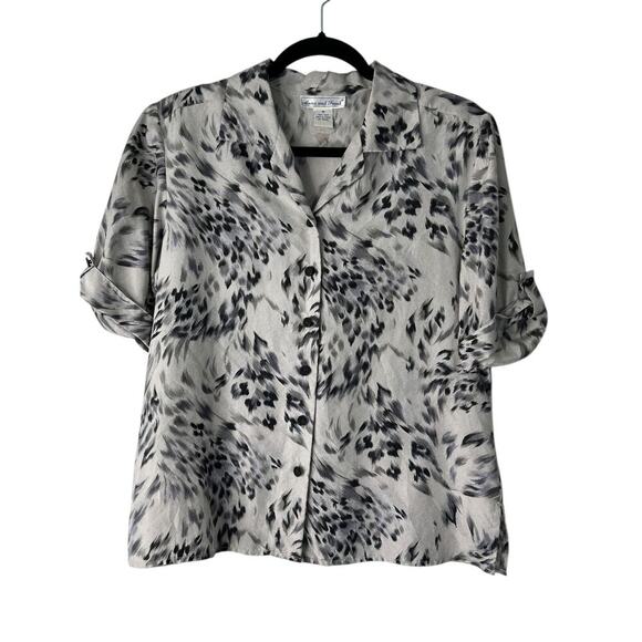 Anna and Frank Top Women's Size M 100% Silk Lightweight Grey Animal Print Blouse - Picture 1 of 9